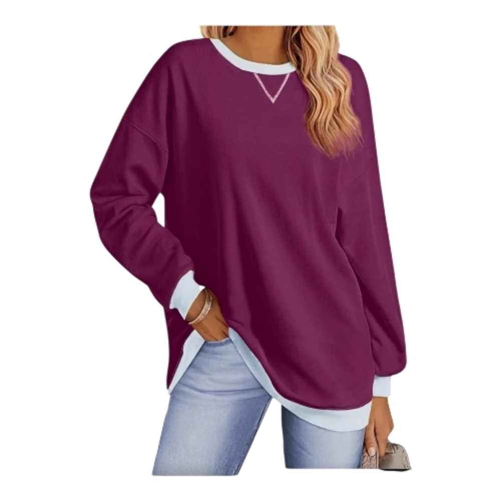 Fantaslook. Women's Wine Red Sweatshirt with White Trim. Sizes: M & 2X. NWT.